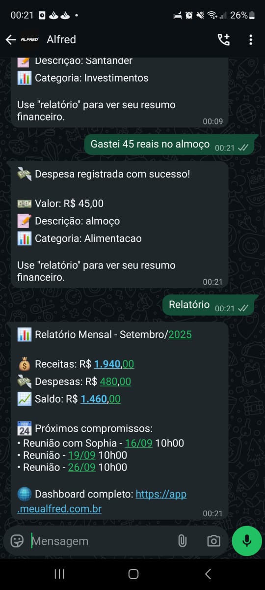 Demonstração WhatsApp Alfred